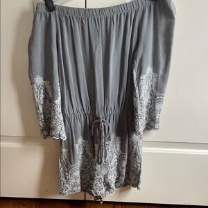 fab'rik Gray and White Off-Shoulder Romper